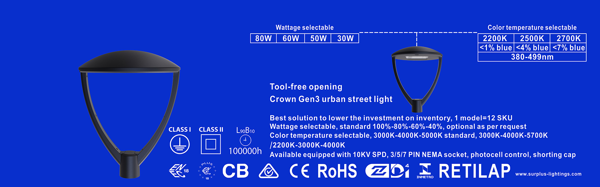 qualité Lampadaire Eagle Gen4 195lm/W ENEC ENEC+ CB SAA Zhaga-D4i Fabrique